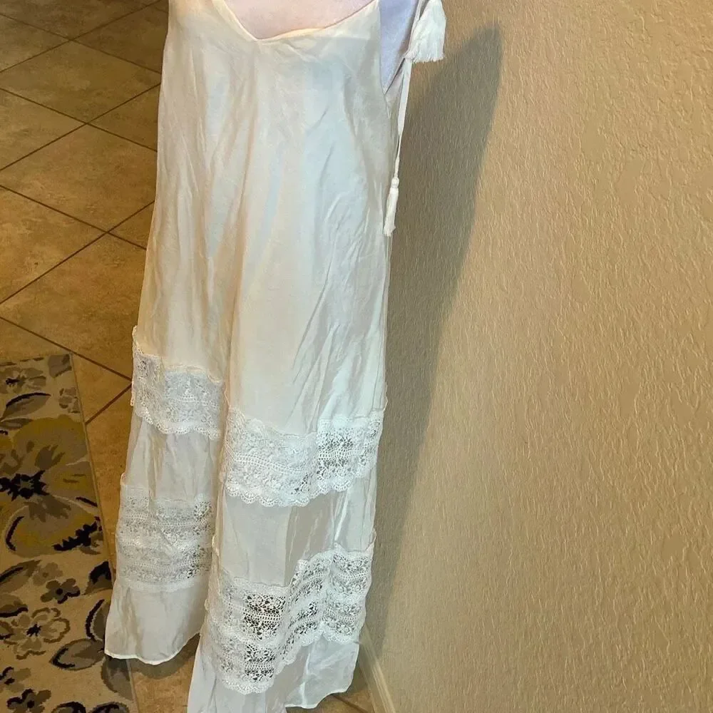 Elan Size XS Tie Strap Lace Swimsuit Cover Up Maxi Dress White Coastal Vacation